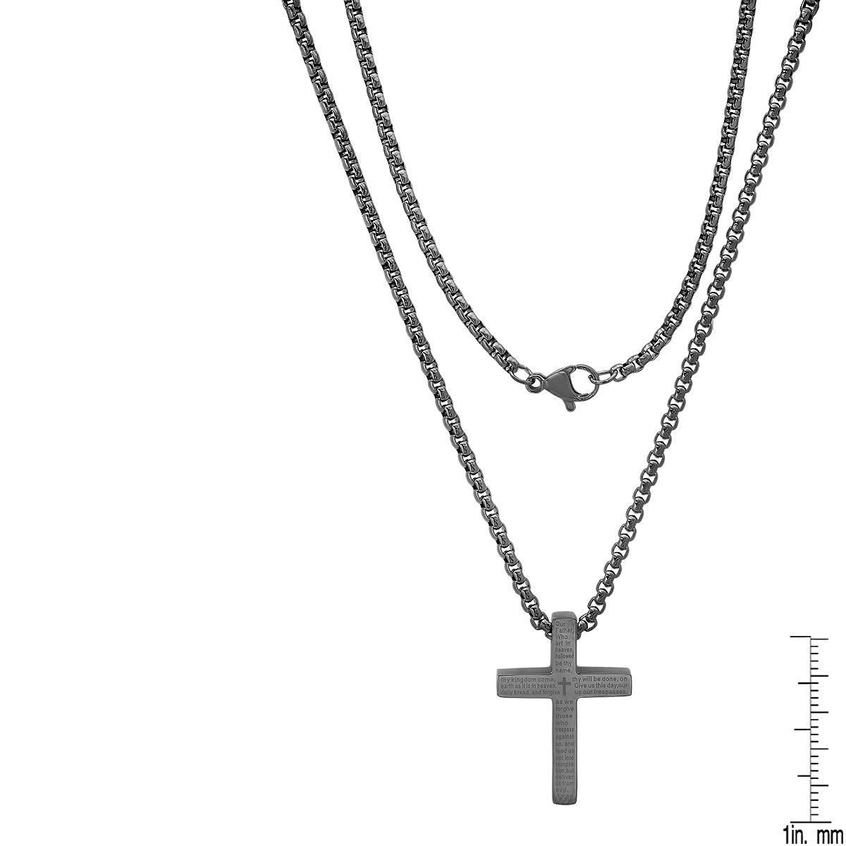 Stainless Steel Lord'S Prayer Small Square Cross Pendant