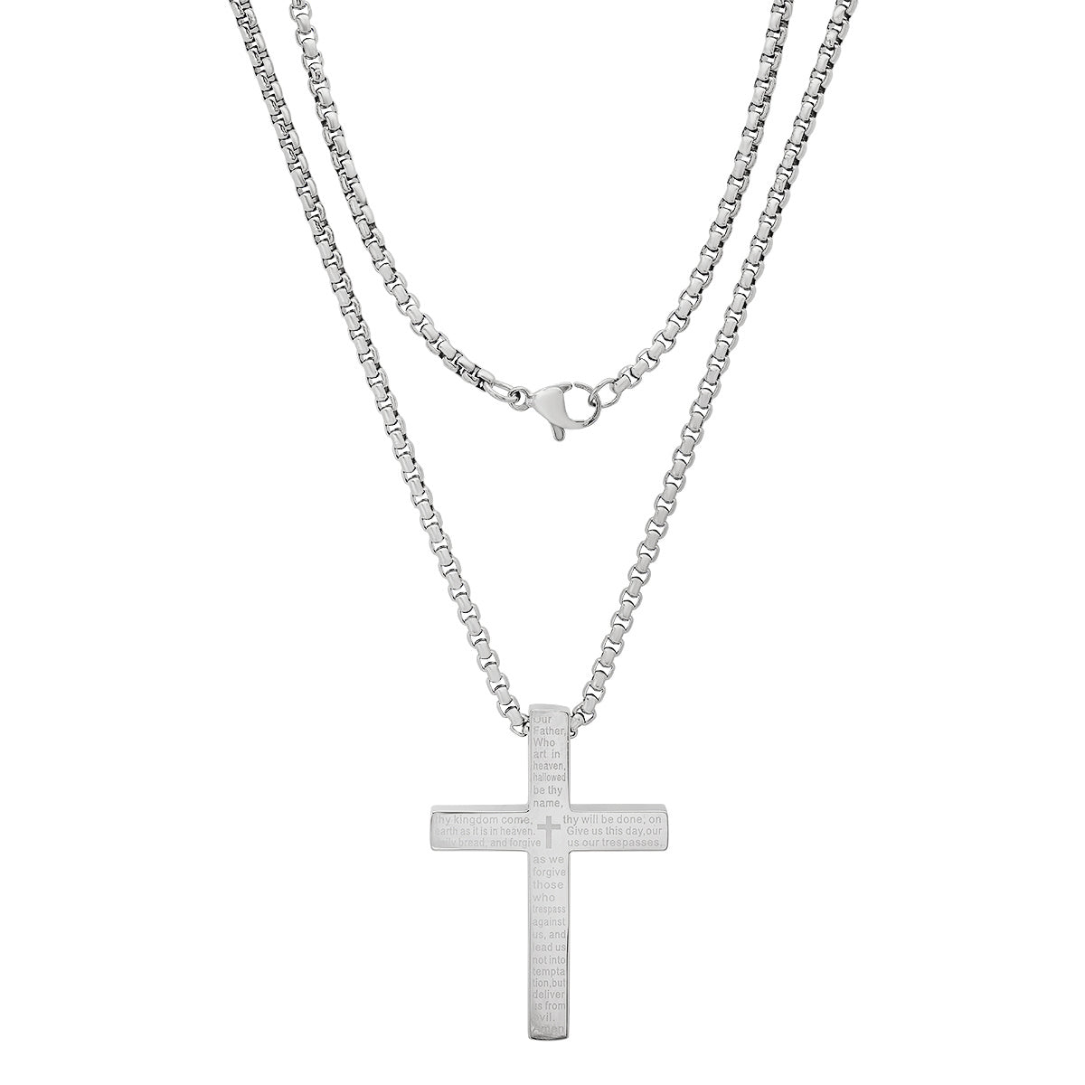 Stainless Steel Lord'S Prayer Square Cross Pendant