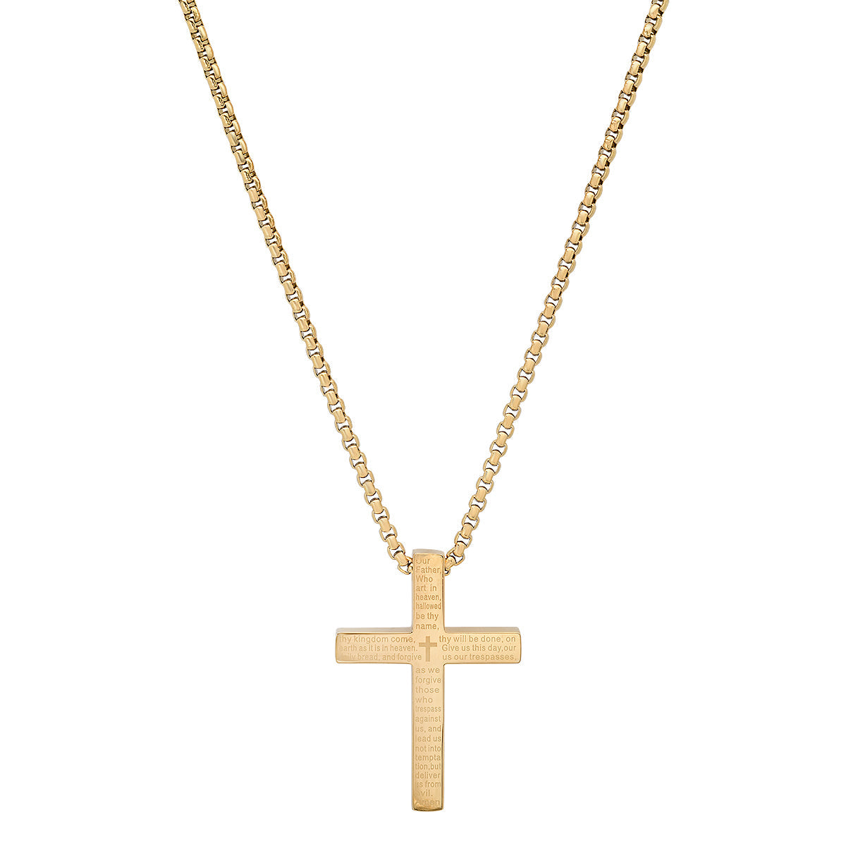 Stainless Steel Lord'S Prayer Square Cross Pendant
