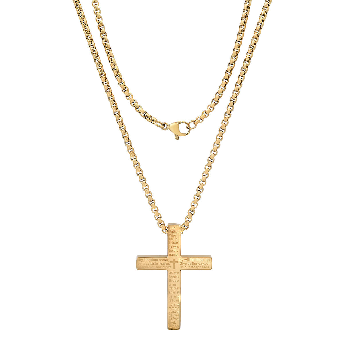 Stainless Steel Lord'S Prayer Square Cross Pendant