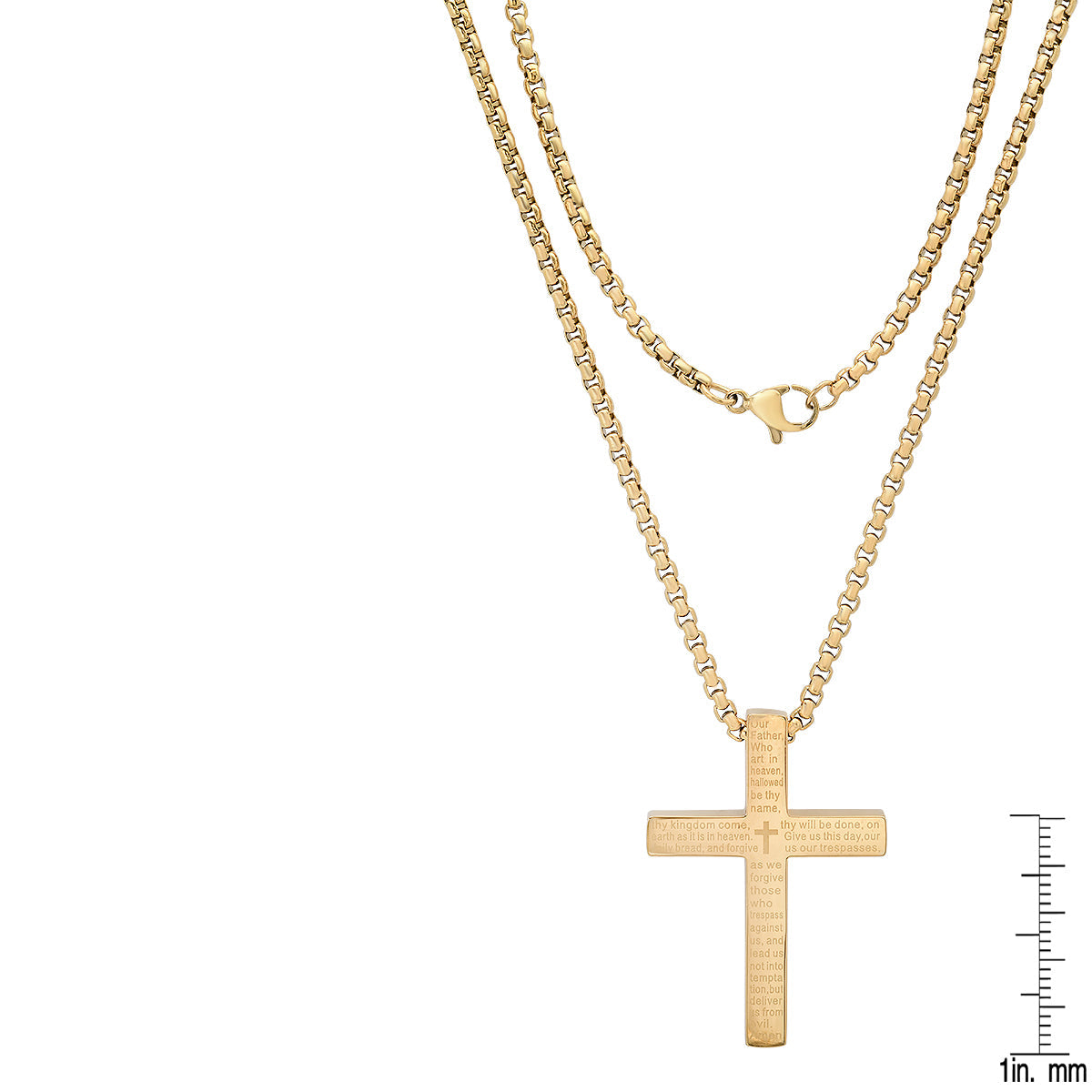 Stainless Steel Lord'S Prayer Square Cross Pendant