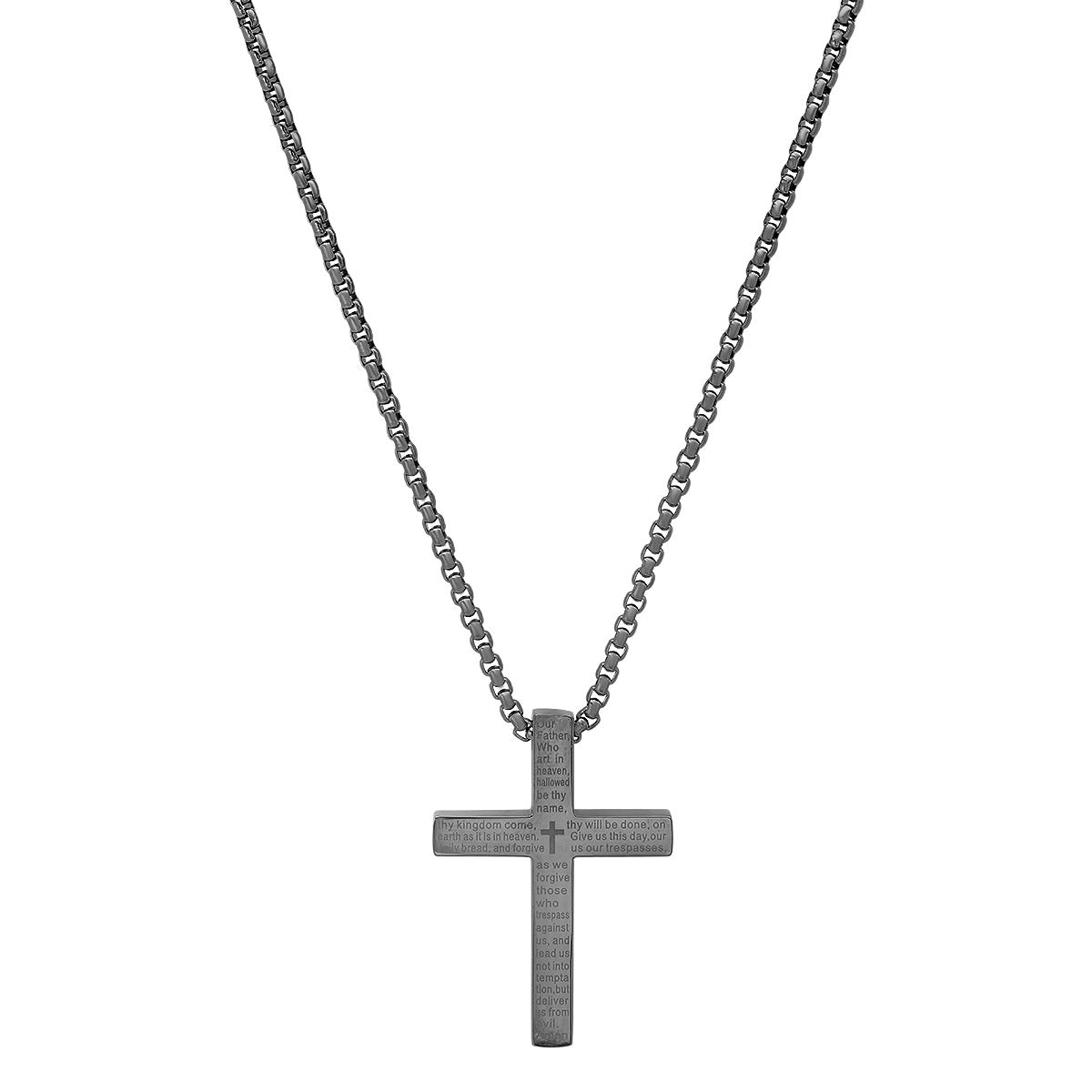 Stainless Steel Lord'S Prayer Square Cross Pendant