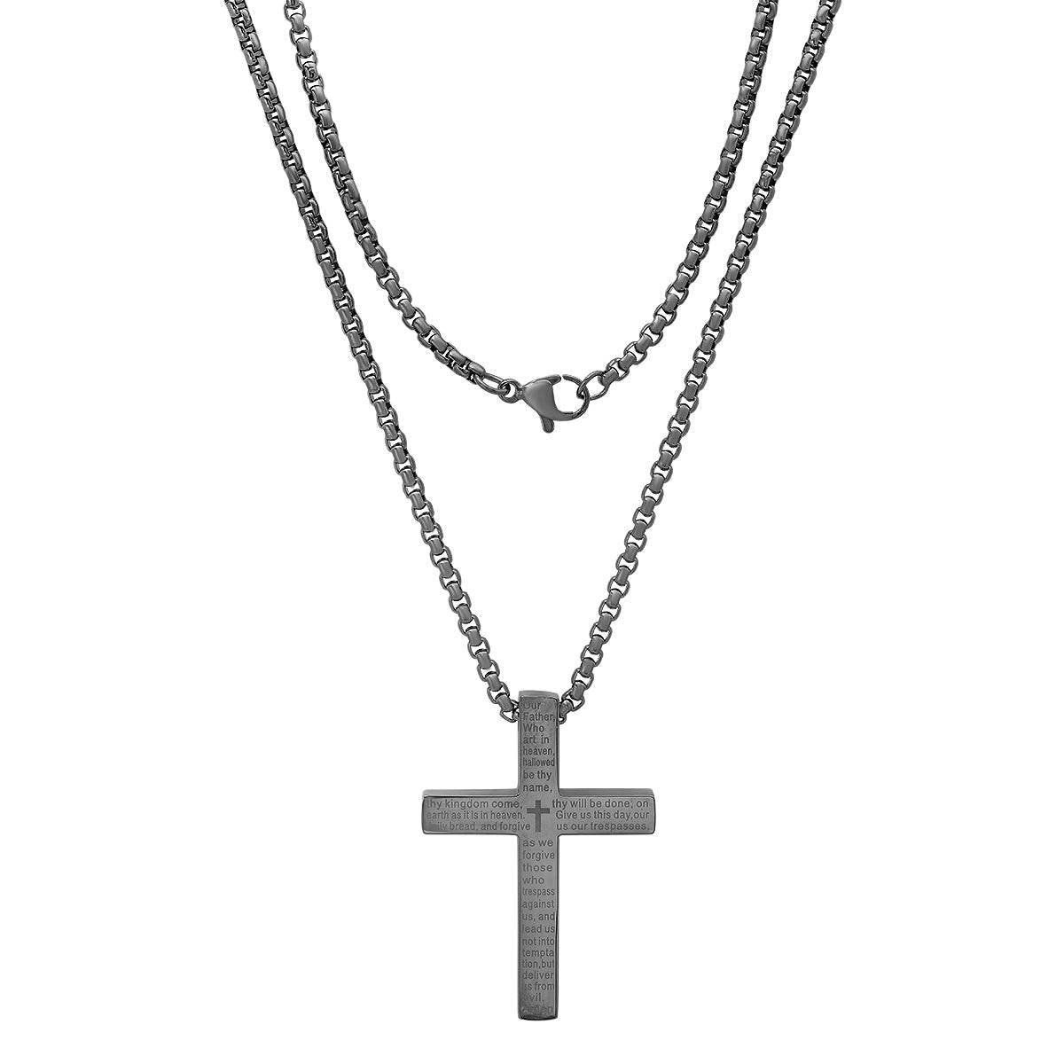 Stainless Steel Lord'S Prayer Square Cross Pendant