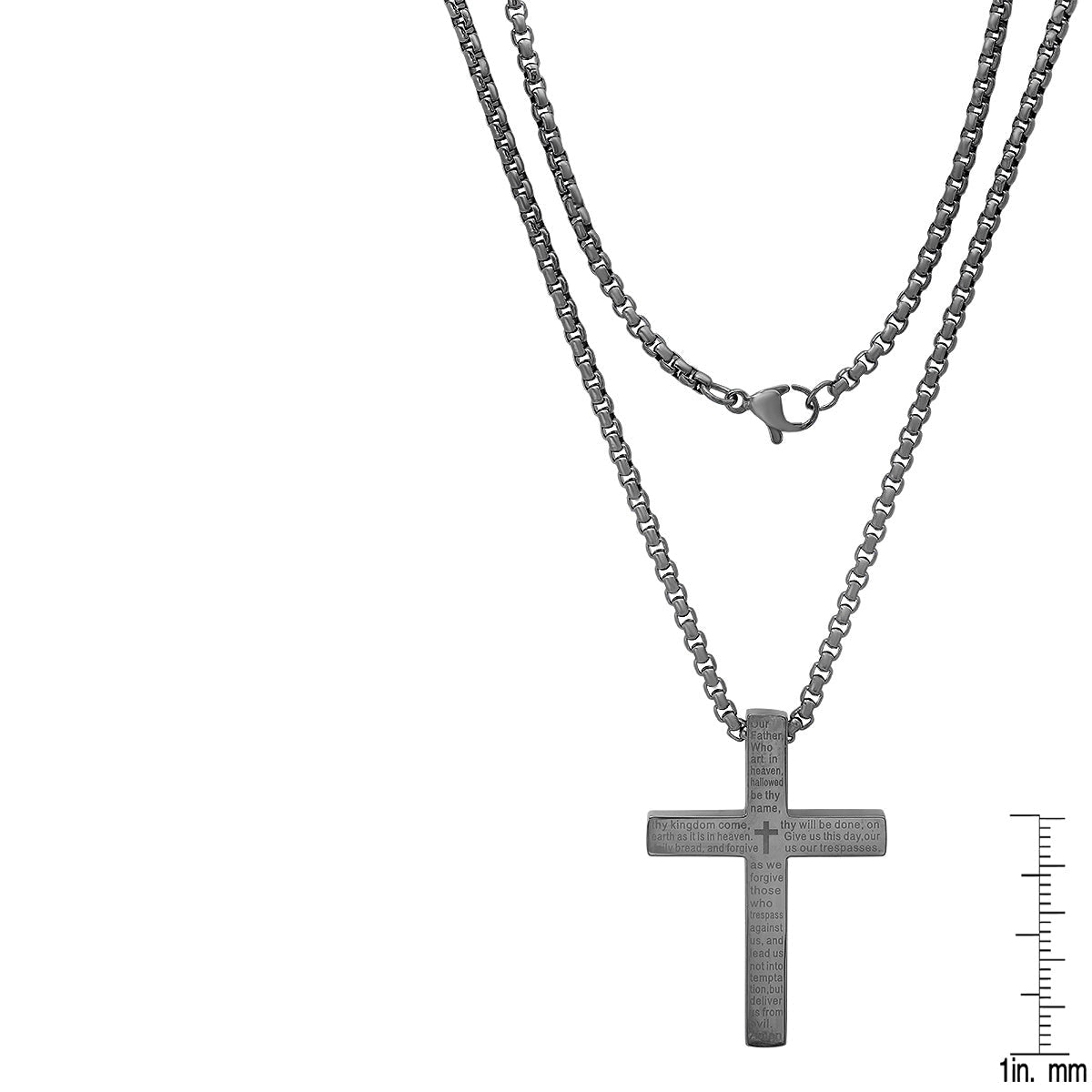 Stainless Steel Lord'S Prayer Square Cross Pendant