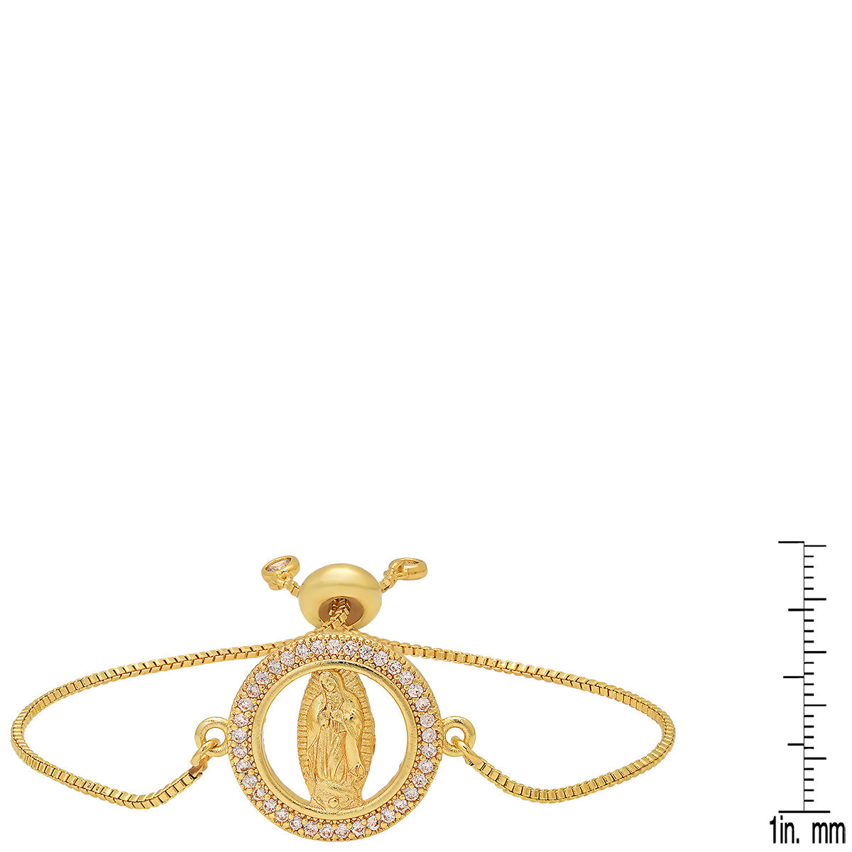 Ladies 18K Gold Plated Brass Simulated Diamonds Our Lady Of Guadalupe Drawstring Bracelet