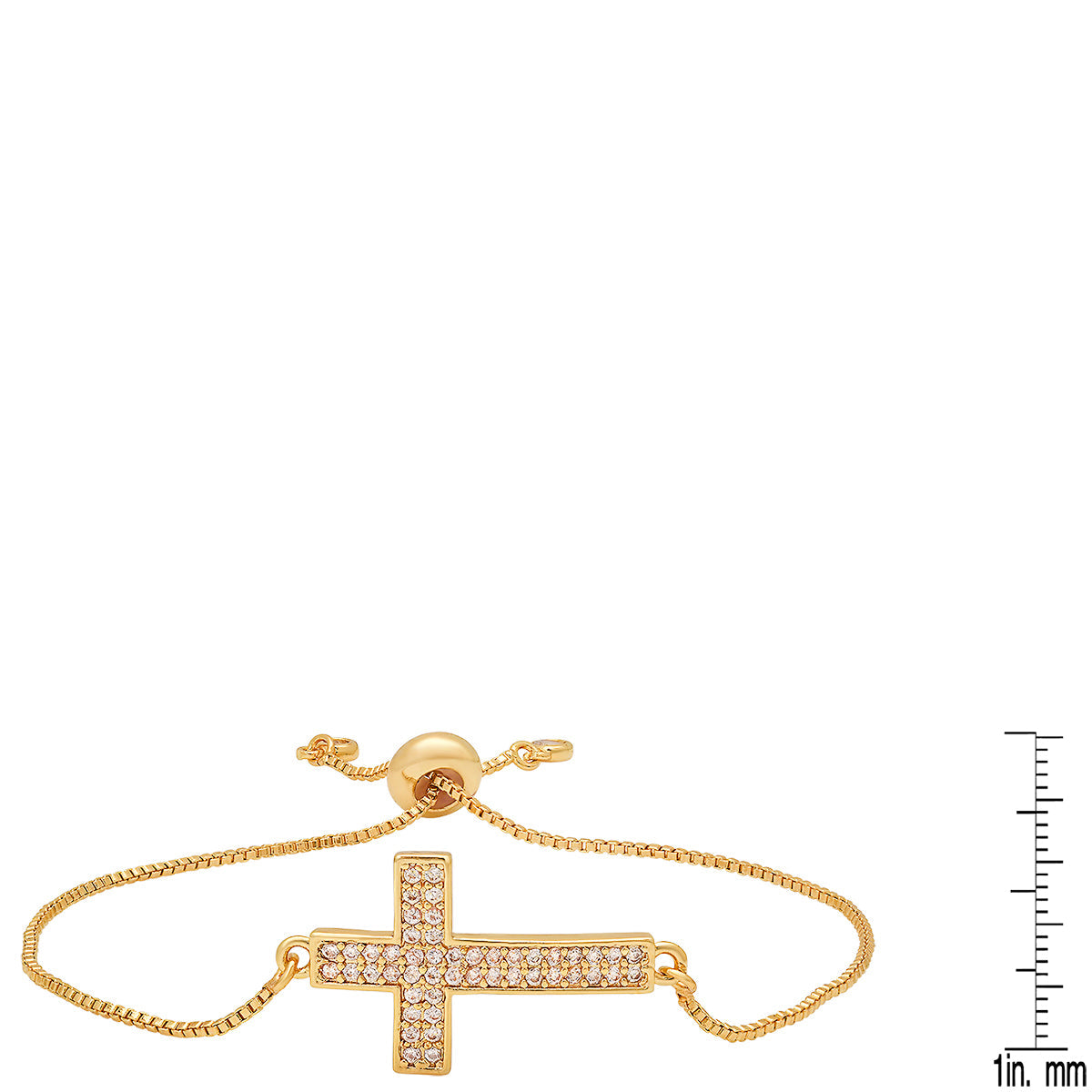 Ladies 18K Gold Plated Brass Simulated Diamonds Cross Drawstring Bracelet