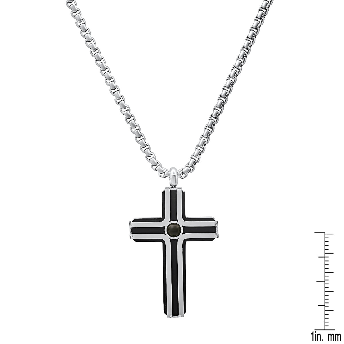 Two Tone Black Ip And Stainless Steel Cross Pendant With Black Bead