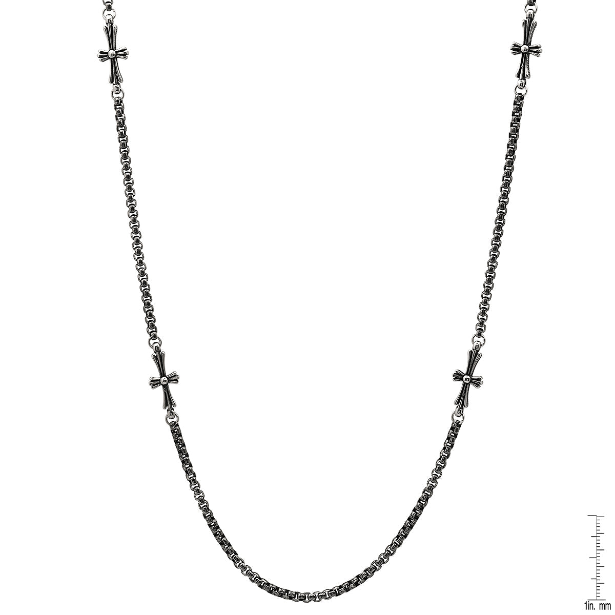 Oxidized Stainless Steel Round Link Chain And Crosses Necklace