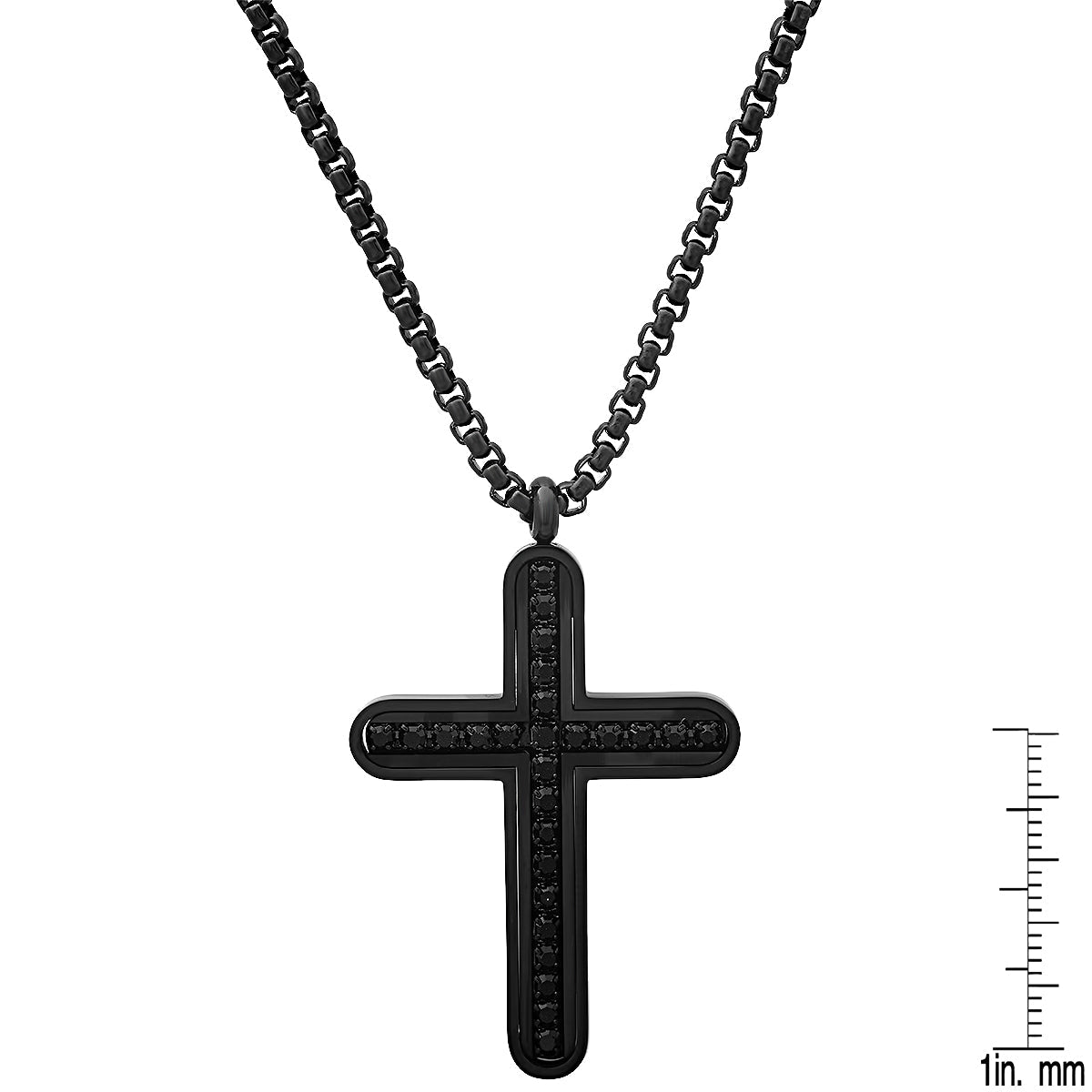 Black Ip Stainless Steel And Simulated Black Diamonds Cross Pendant