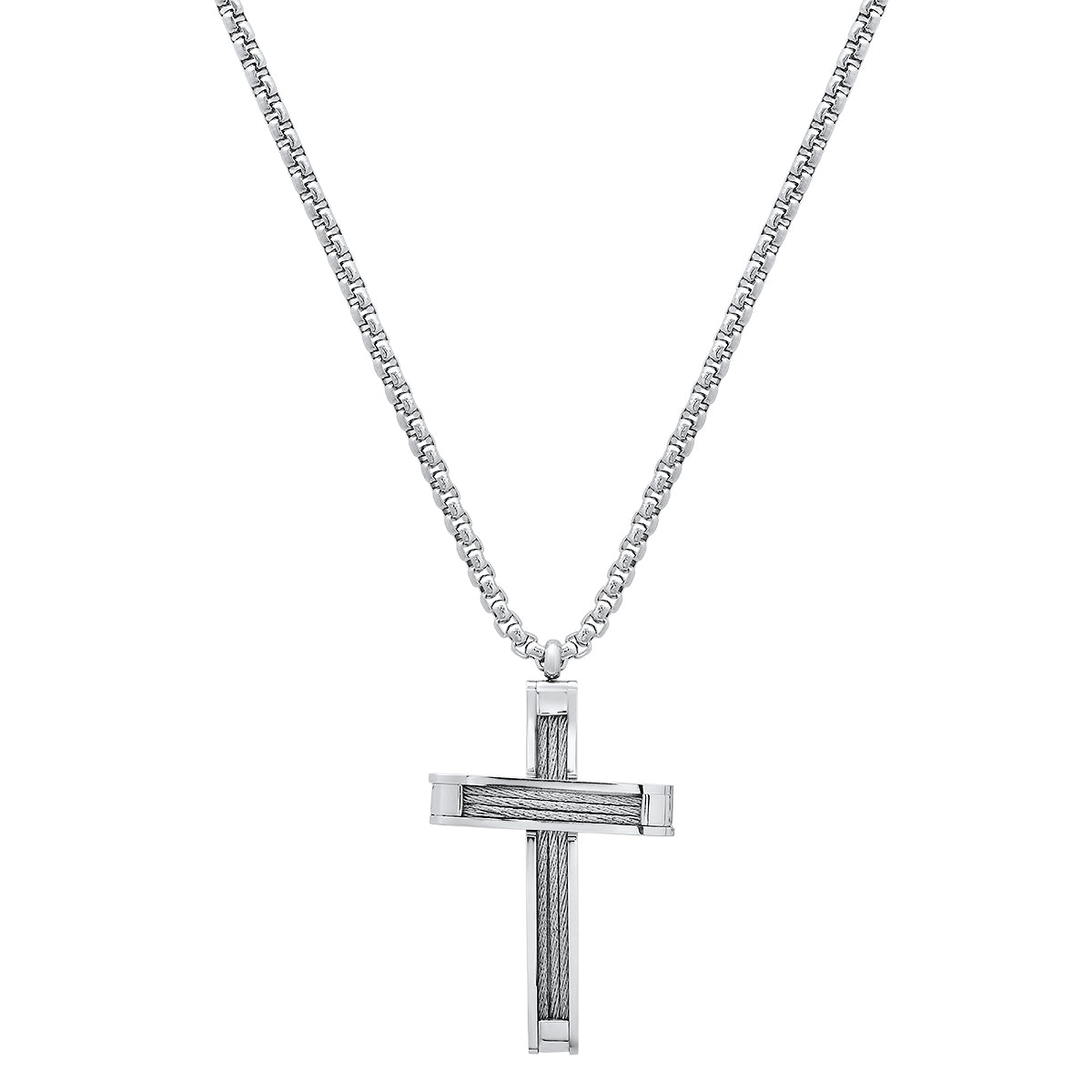 Stainless Steel And Inlay Wire Cable Cross Pendant