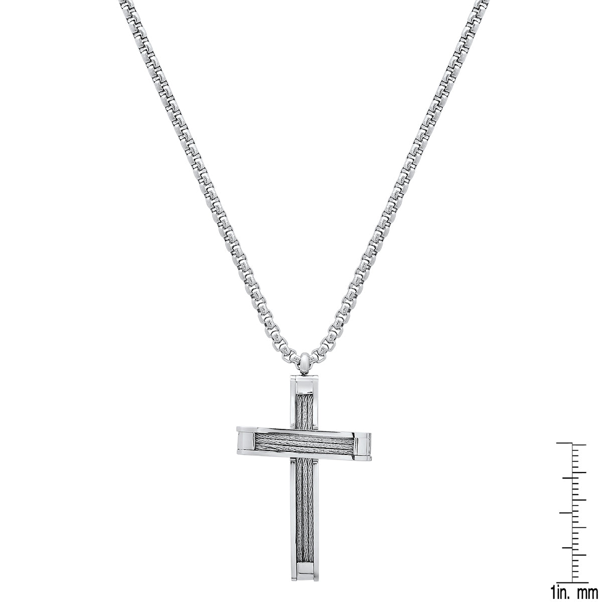 Stainless Steel And Inlay Wire Cable Cross Pendant