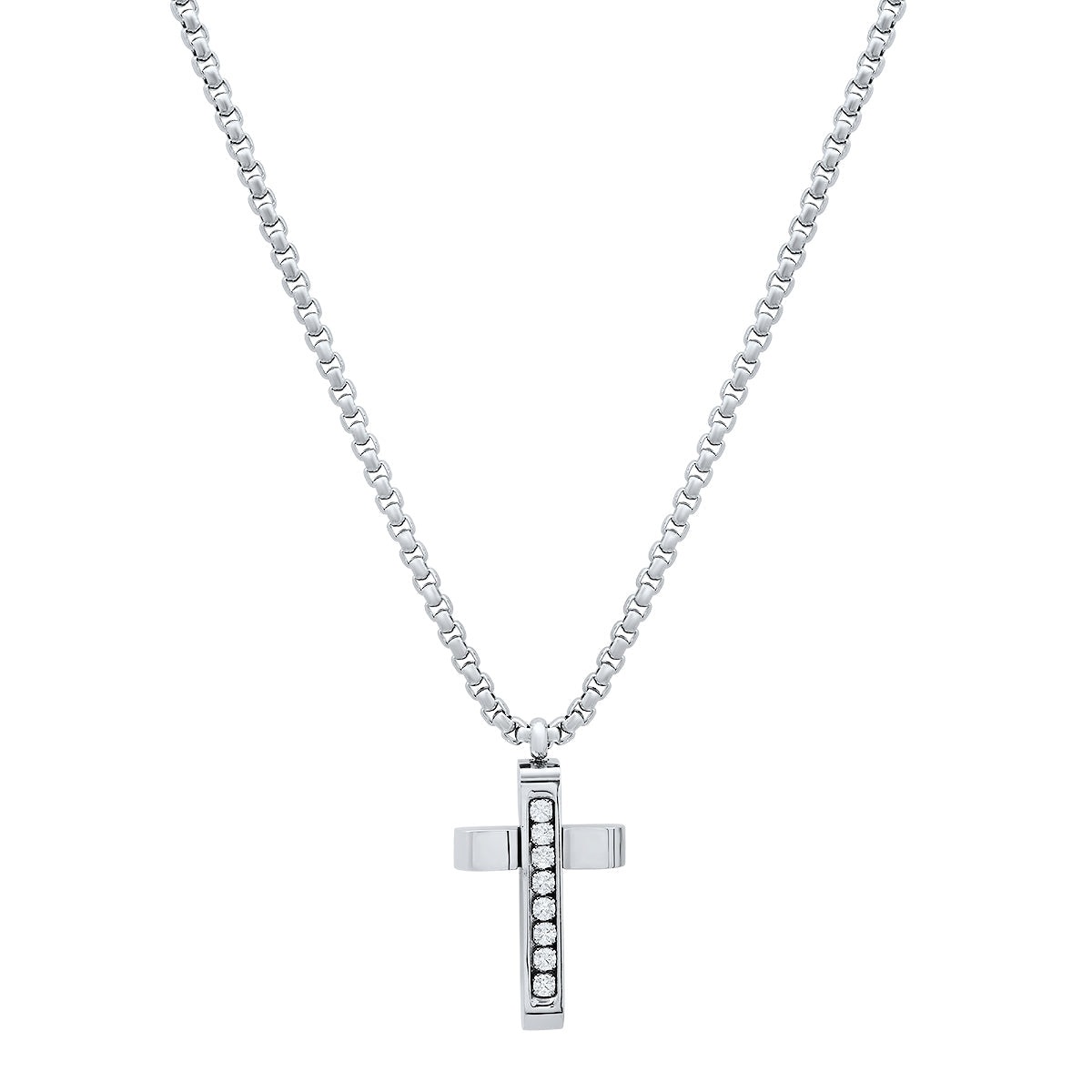Stainless Steel And Simulated Diamonds Cross Pendant