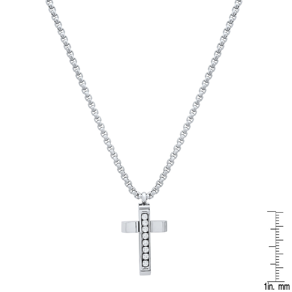 Stainless Steel And Simulated Diamonds Cross Pendant