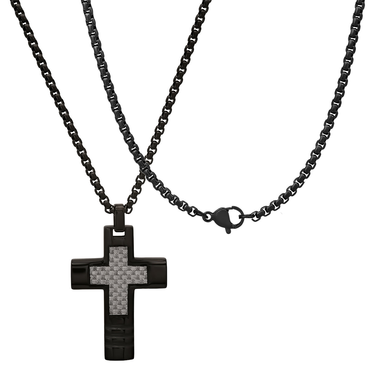 Black Ip Stainless Steel And White Carbon Fiber Cross Pendant