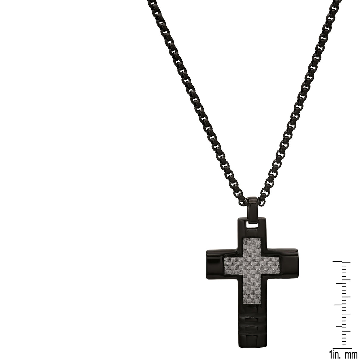 Black Ip Stainless Steel And White Carbon Fiber Cross Pendant