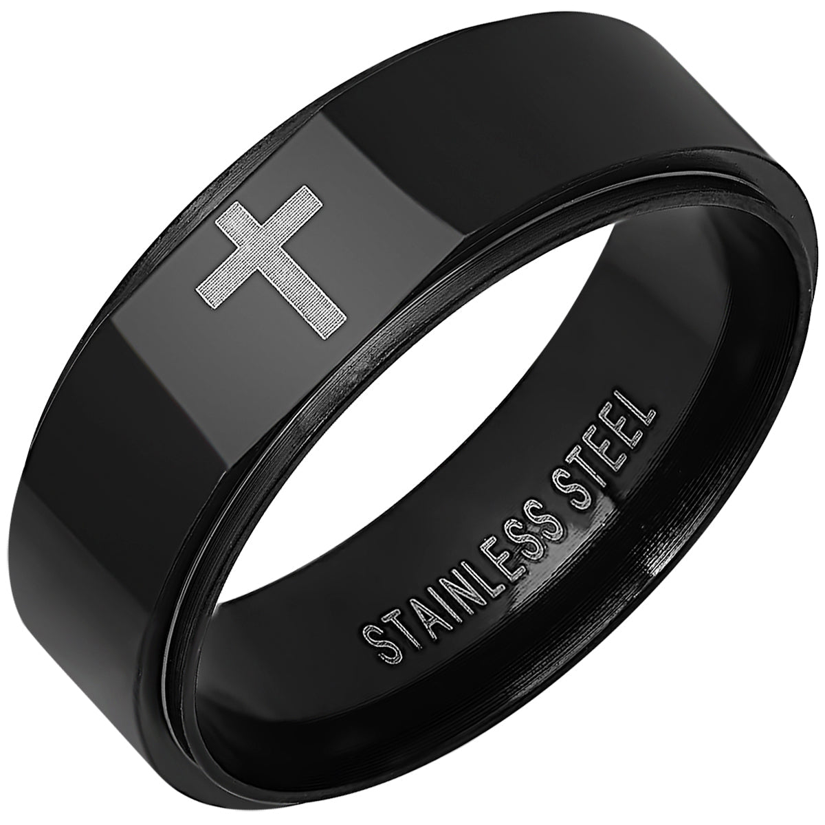 Black Ip Stainless Steel Cross Band Ring
