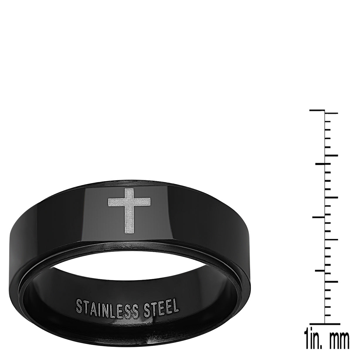 Black Ip Stainless Steel Cross Band Ring