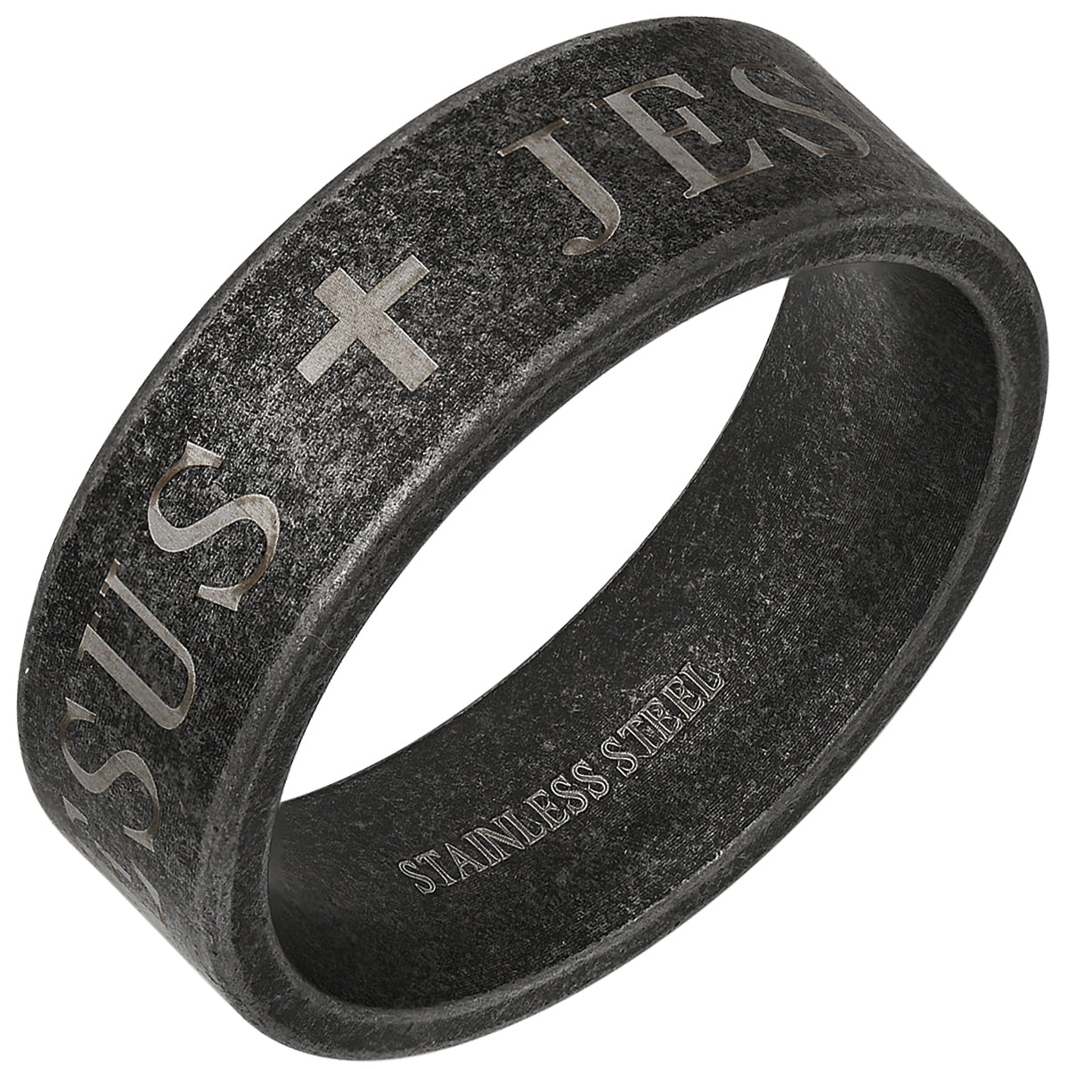 Oxidized Stainless Steel "Jesus" Band Ring