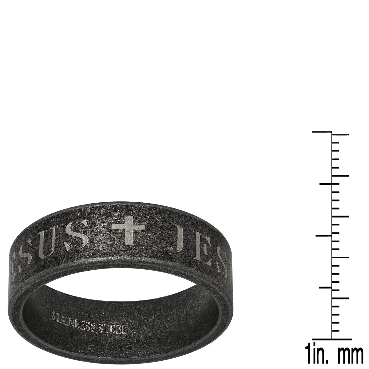 Oxidized Stainless Steel "Jesus" Band Ring