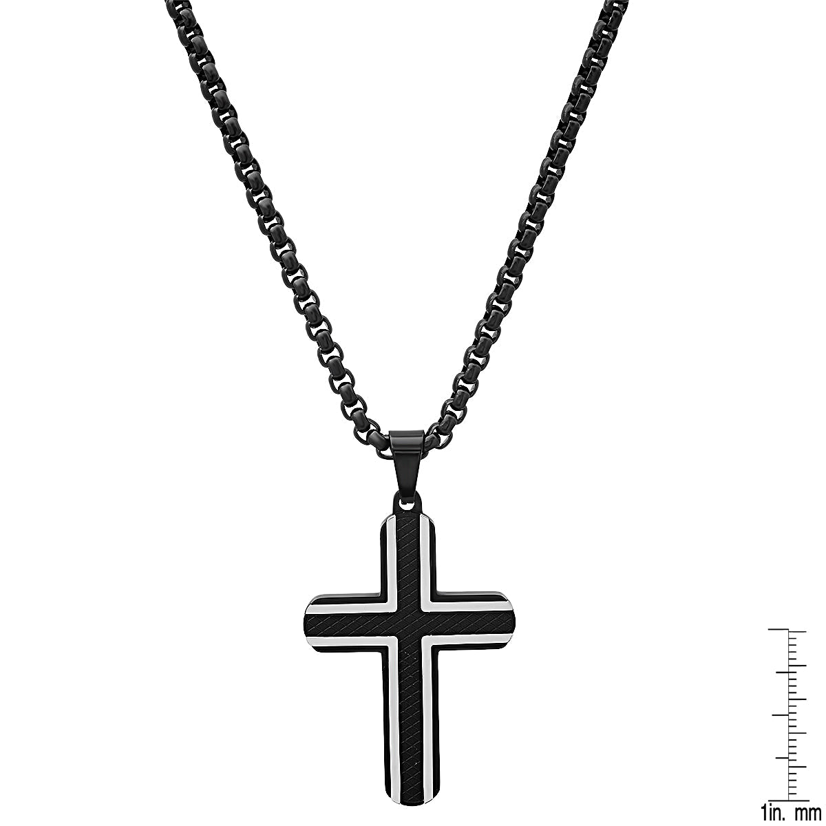Two Tone Black Ip And Stainless Steel Cross Pendant