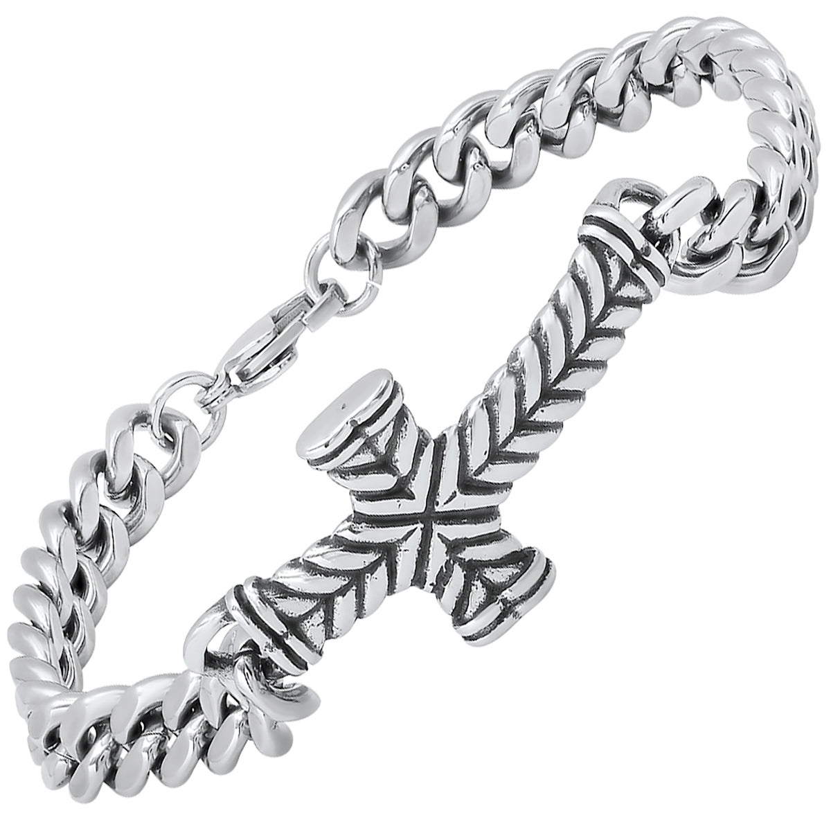 Stainless Steel Cuban Chain Cross Id Bracelet