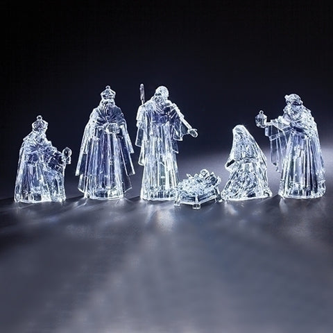 10.75"H 6PC SET LIGHTED NATIVITY WITH COOL WHITE LIGHT