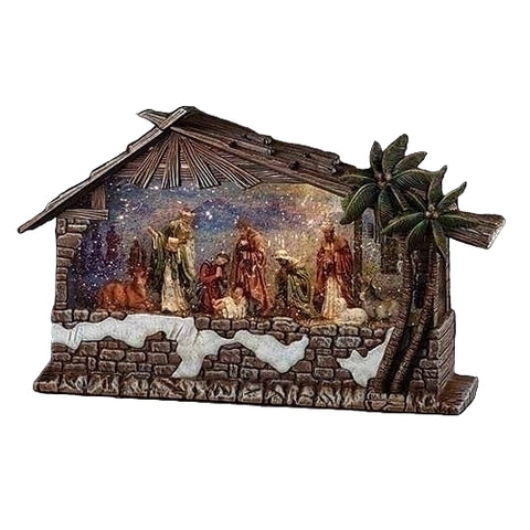 8.25"H LIGHTED MUSICAL SWIRL NATIVITY STABLE