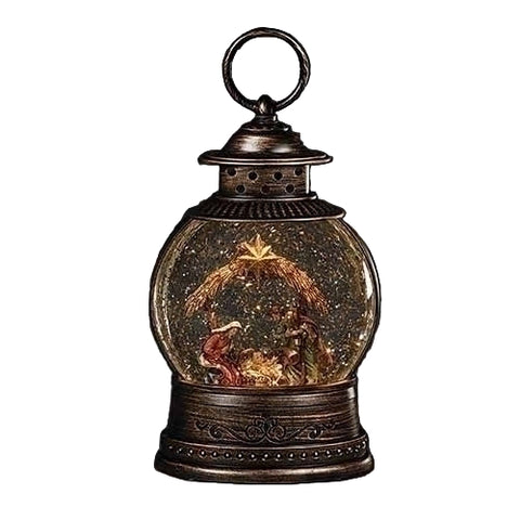 9.75"H LIGHTED SWIRL LANTERN BRONZE; HOLY FAMILY