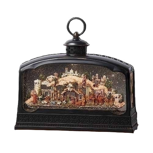 9.5"H LIGHTED MUSICAL SWIRL LANTERN NATIVITY WITH VILLAGE