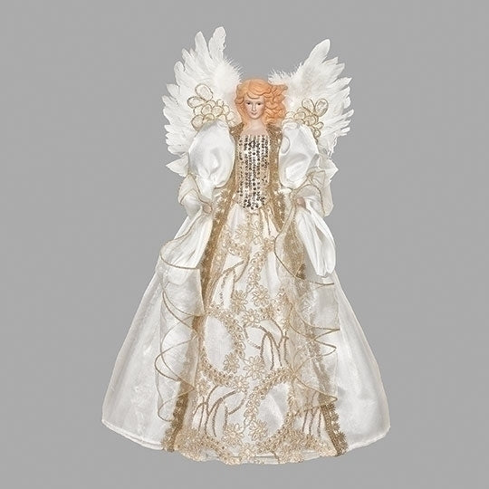 16"H ANGEL TREETOPPER WITH IVORY LACE & FEATHER WINGS