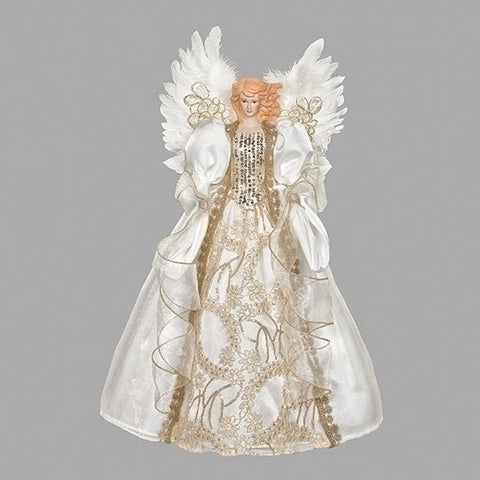 16"H ANGEL TREETOPPER WITH IVORY LACE & FEATHER WINGS