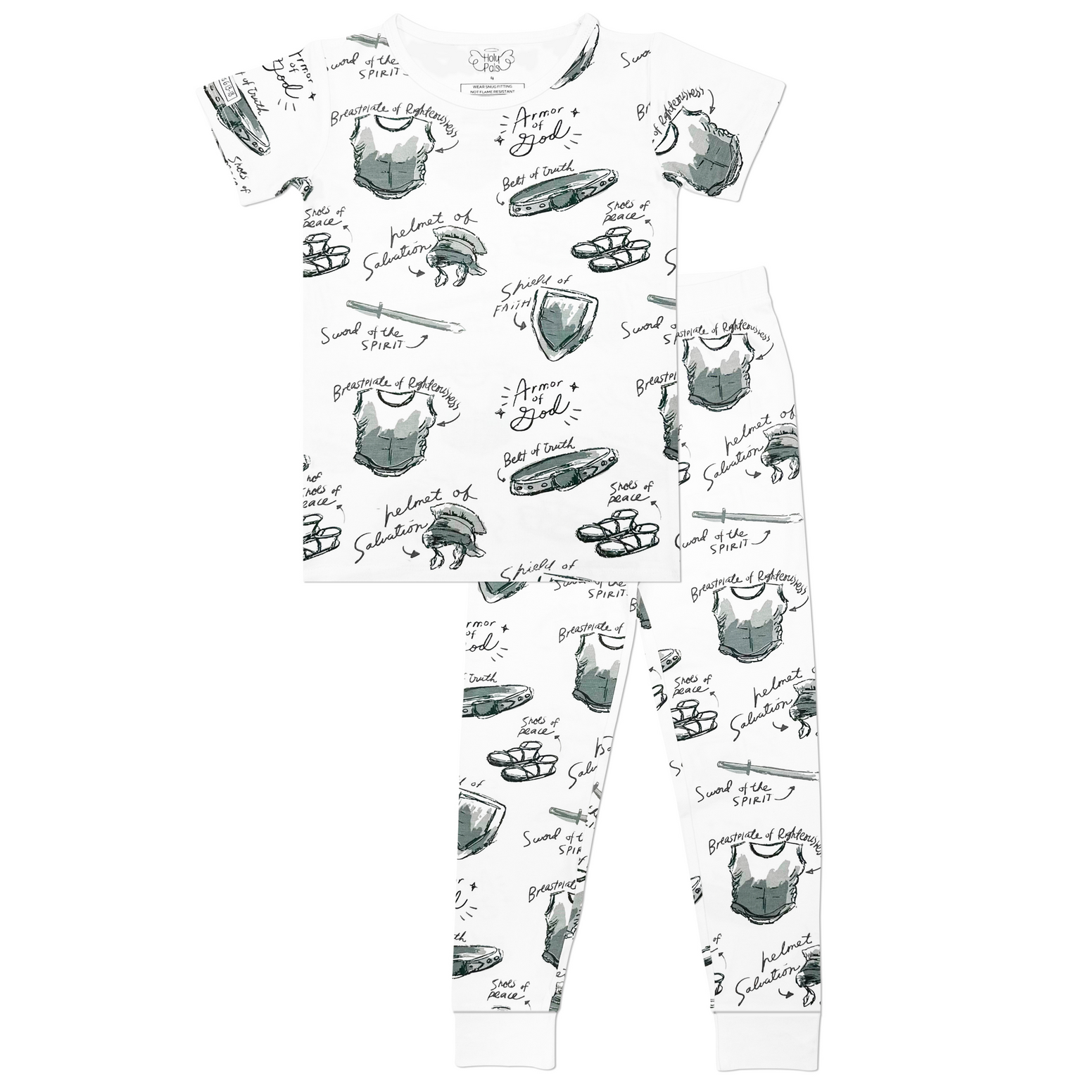 Armor of God White PJ Short Sleeve & Pants Set Bamboo