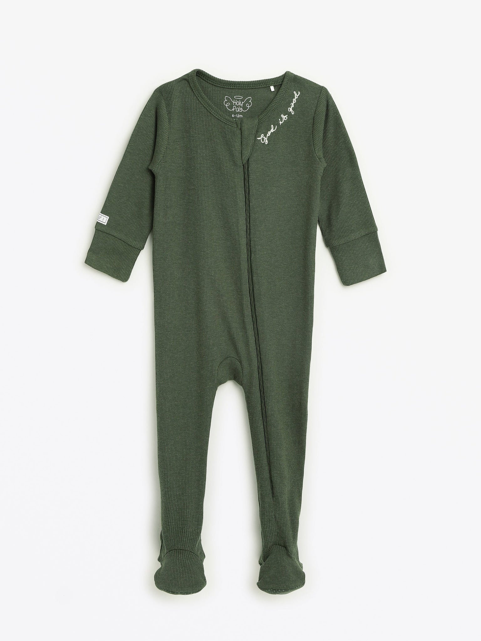 Solid Olive PJ Footed Onesie Ribbed Cotton-Bamboo Blend