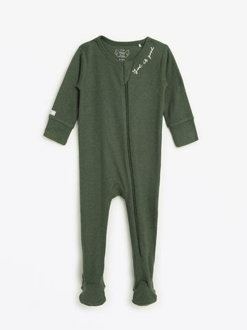 Solid Olive PJ Footed Onesie Ribbed Cotton-Bamboo Blend