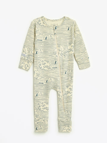 Walking on Water PJ Footless Onesie Ribbed Cotton-Bamboo Blend