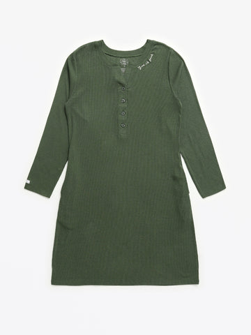 Solid Olive Womens Nightgown PJ Ribbed Cotton-Bamboo Blend