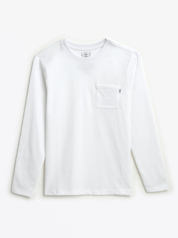 White Prayer Pocket Long Sleeve Shirt Cotton