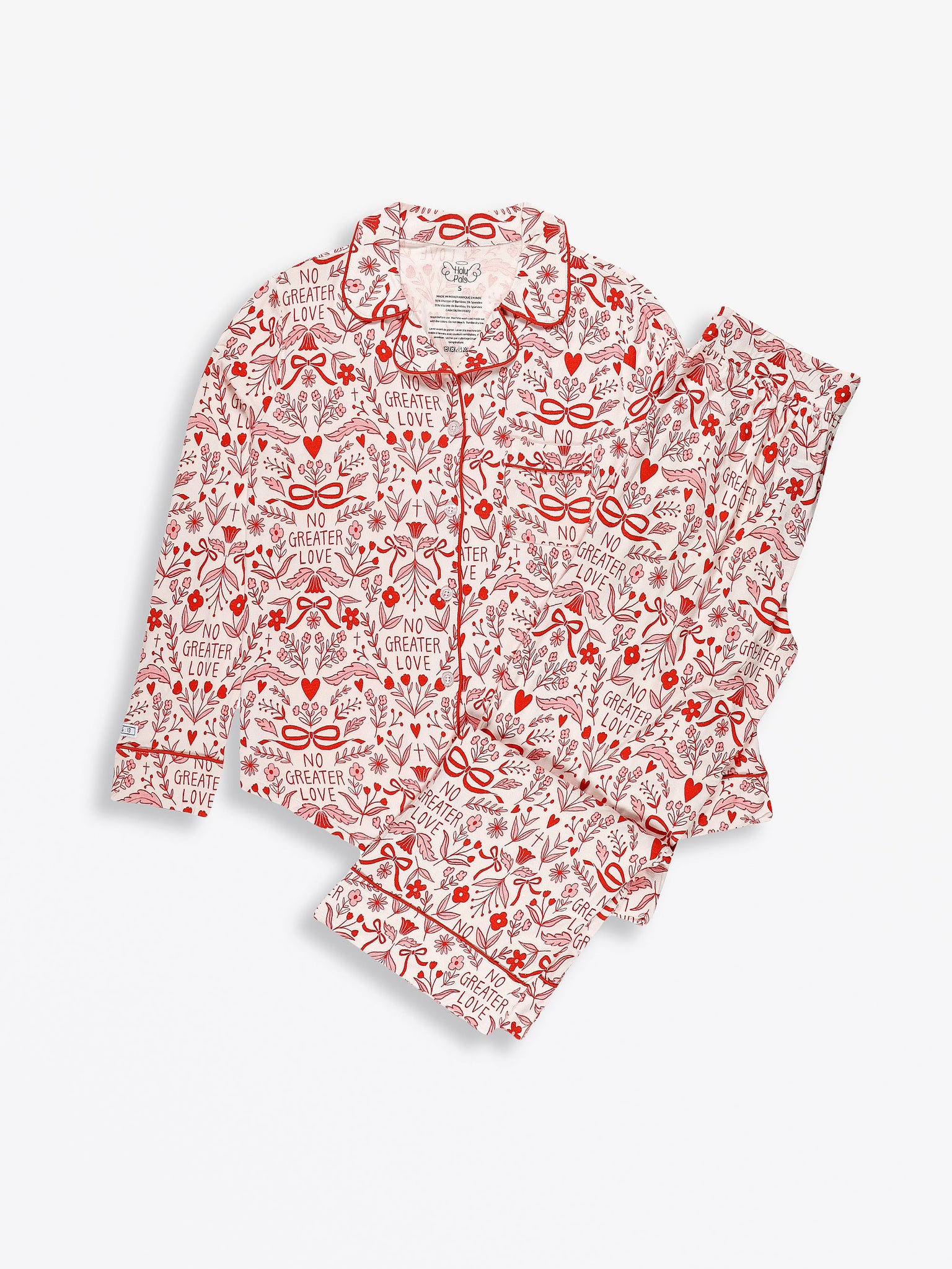 No Greater Love Pink Women's PJ Notch Collar Set Bamboo