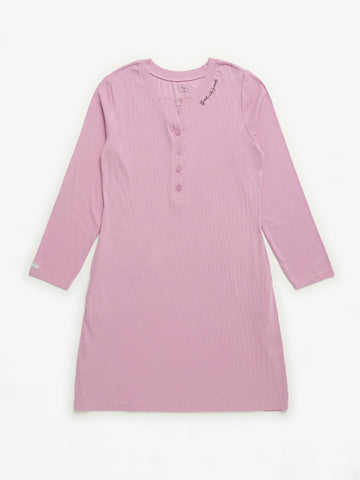 Solid Mauve Womens Nightgown PJ Ribbed Cotton-Bamboo Blend