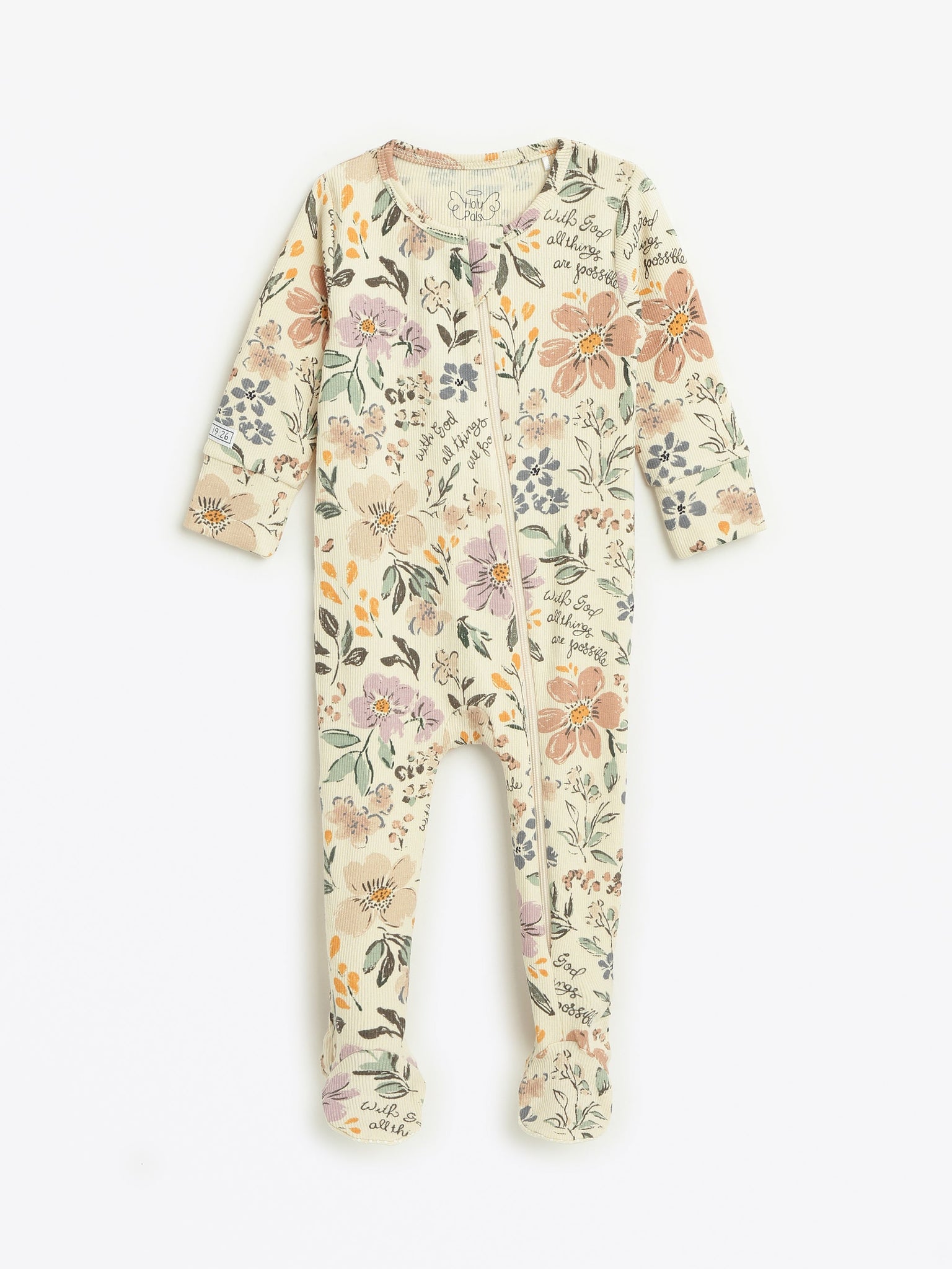 All Things Are Possible Footed Onesie PJ Ribbed Cotton-Bamboo Blend