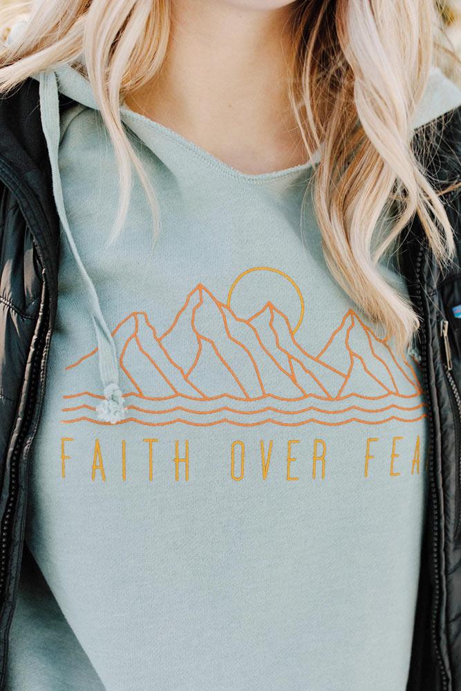 Womens Faith Over Fear Wave Wash Hoodie