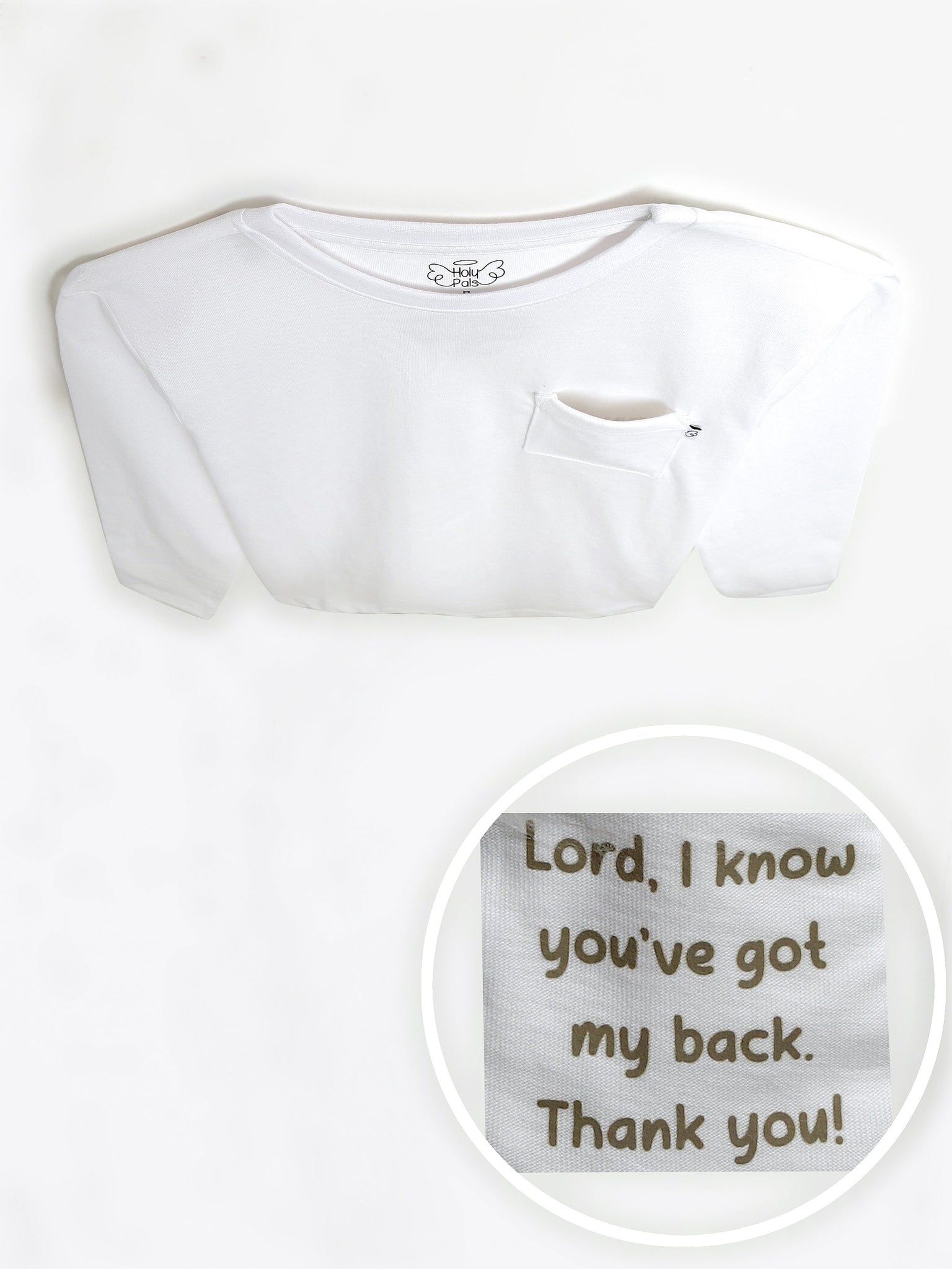 White Prayer Pocket Long Sleeve Shirt Cotton