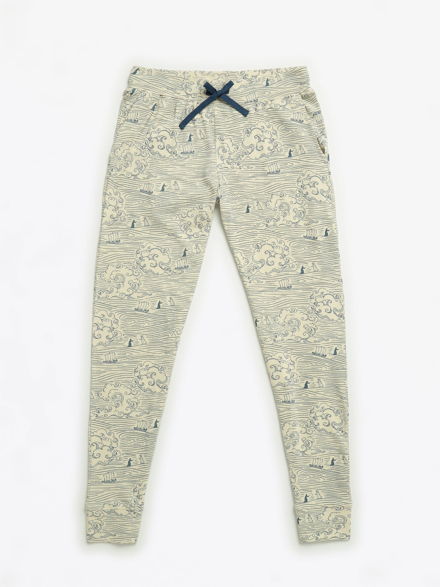 Walking on Water Womens PJ Jogger Set Ribbed Cotton-Bamboo Blend