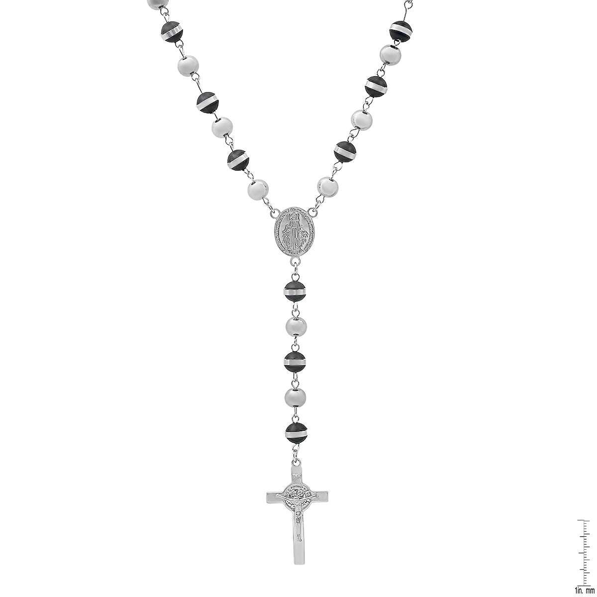 Black Rubber And Stainless Steel Rosary