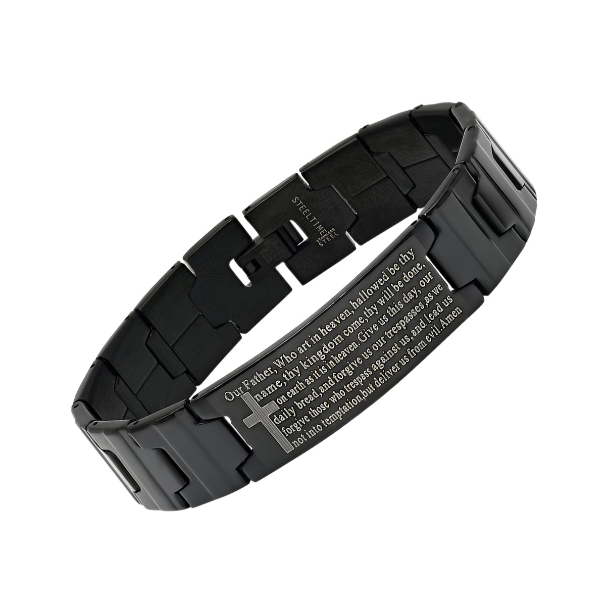 Black Ip Stainless Steel Our Father Prayer Watch Link Bracelet