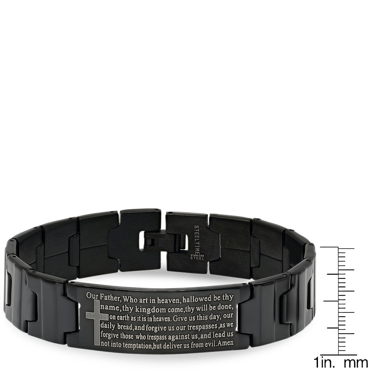 Black Ip Stainless Steel Our Father Prayer Watch Link Bracelet