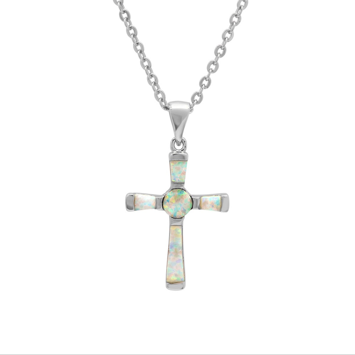 Women's Brass Genuine Opal Cross Necklace