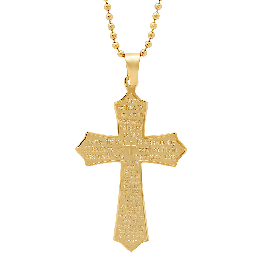 Stainless Steel Our Father Cross Pendant