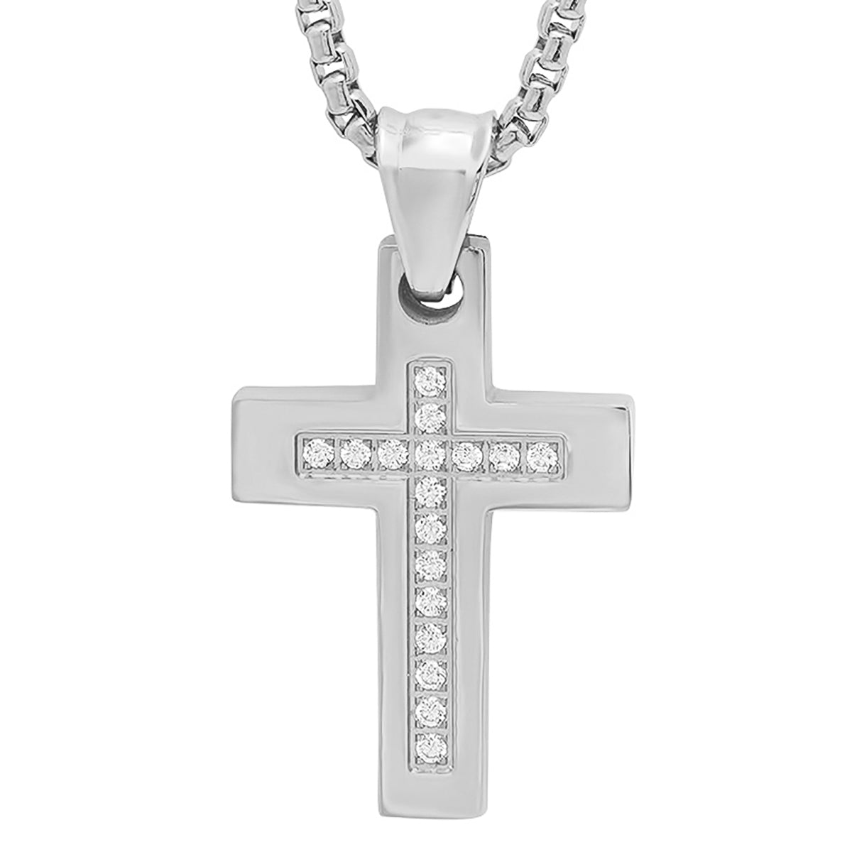 Stainless Steel Simulated Diamond Cross Pendant