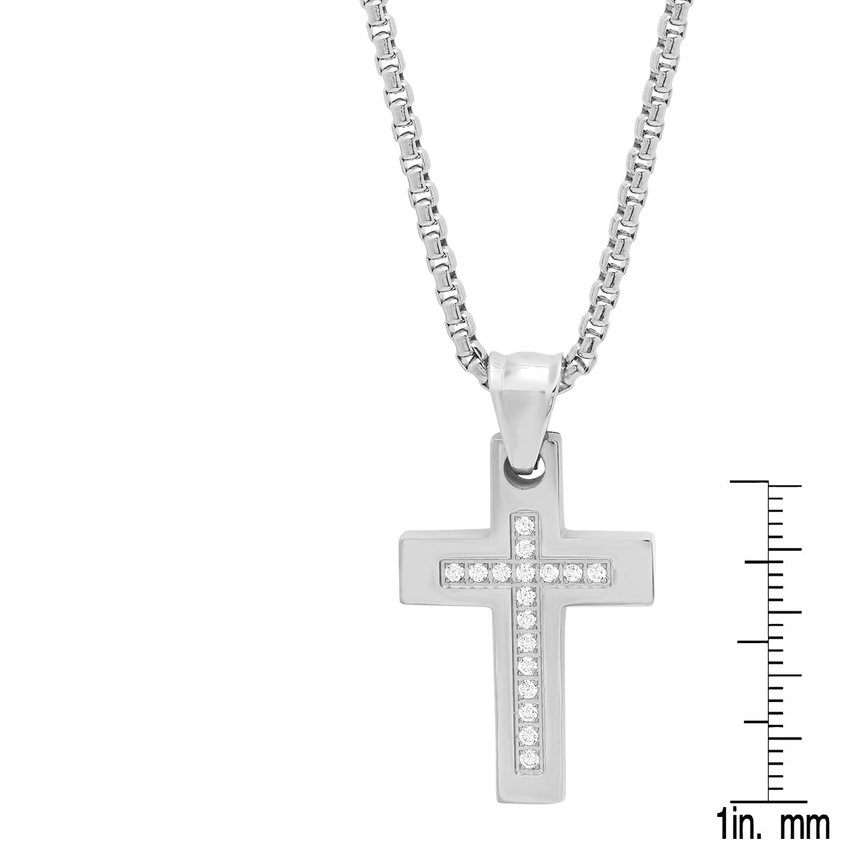 Stainless Steel Simulated Diamond Cross Pendant